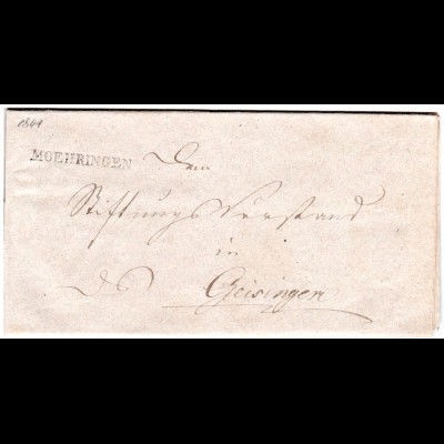 Württemberg 1841, L1 MOEHRINGEN auf Brief n. Geisingen