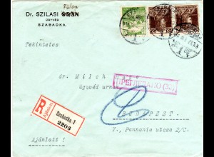 Ungarn 1918, MiF 5+2x20 F. auf Reko Brief v. Szabadka m. Serbien Zensur
