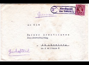 1945, Landpost Stpl. WENDHAUSEN über Dahlenburg auf Brief m. 12 Pf. 