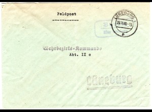 DR 1940, Landpost Stpl. BARUM über Lüneburg auf Feldpost Brief 