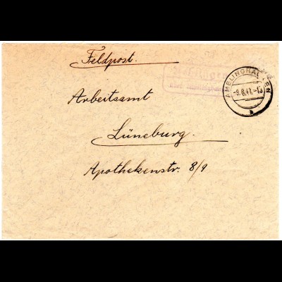DR 1941, Landpost Stpl. REHLINGEN über Amelinghausen auf Feldpost-Brief 