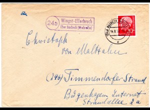 BRD 1958, Landpost Stpl. 24a WINGST-ELLERBRUCH über Basbeck auf Brief m. 20 Pf.