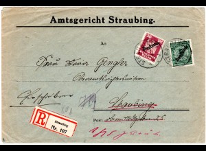 DR 1925, Mischfrankatur 5+30 Pf. Dienst auf Orts Einschreiben Brief v. Straubing
