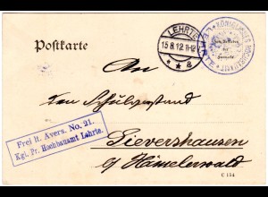 DR 1912, Frei lt. Avers No. 21 Hochbauamt Lehrte auf Karte n. Lievershausen