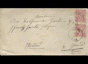 DR 1877, Baden-K1 STEINEN auf gesiegeltem Brief m. 2x10 Pfge. i.d. Schweiz #3027