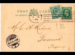 GB 1904, 1/2d with perfin on 1/2d stationery card from London to Germany