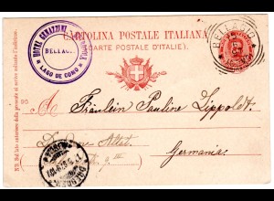 Italien 1897, 10 C. Ganzsache v. Bellagio m. Cachet HOTEL GENAZZINI Lago Di Como
