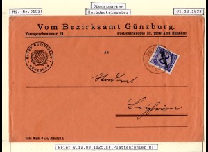 DR 1925, EF 20 Pf. Dienst auf Vordruck Brief des Bezirksamt Günzburg