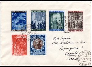 Vatikan 1950, 6 Marken auf Brief n. Schweden.