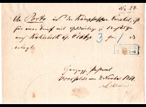 Braunschweig 1861, Postschein bzgl. Portoforderung m. blauem R2 VORDFELDE