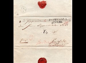 Preussen 1827, L2 PRITZWALK klar auf Franko Brief ins Herzogtum Braunschweig