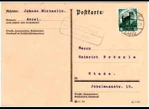 DR 1934, Landpost Stpl. BARNKRUG über Stade auf Karte m. 6 Pf.