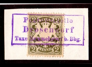 Bayern, Postablage DROSENDORF Taxe Memmelsdorf klar auf Briefstück m. 2 Pf.