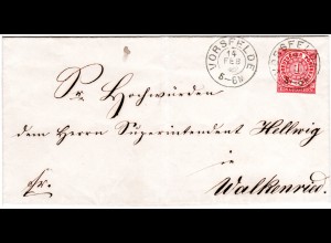 NDP 1869, nachverwendeter Braunschweig-K2 VORSFELDE klar auf Brief m. 1 Gr.