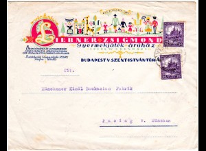 Ungarn 1929, 2x16 F. auf illustriertem Reklame Umschlag v. Budapest n. Pasing