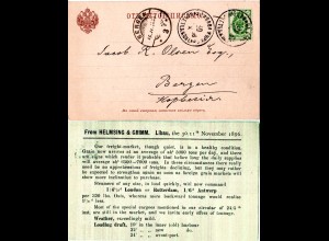 Russland Lettland 1896, 2 Kop. auf Drucksachenkarte v. Libau n. Norwegen.