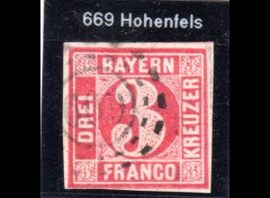 Bayern, oMR 669 HOHENFELS auf voll-/breitrandiger 3 Kr.