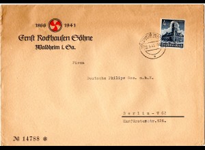 DR 1941, EF 4 Pf WHW auf portorichtigem Firmen Drucksache Brief v. Waldheim