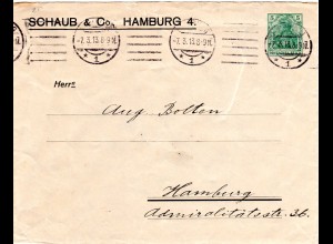 DR 1913, gebr. 5 Pf. Privatganzsache Brief Schaub & Co. Hamburg 