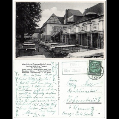 DR 1934, Landpoststpl. LÜBAU über Tharandt auf Gasthaus sw-AK m. 6 Pf.
