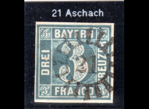 Bayern 2 II5, MR 21 Aschach klar u. fast zentrisch auf voll-/breitrandiger 3 Kr.