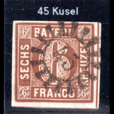 Bayern, MR 45 Kusel/Bergzabern klar u. zentrisch auf breitrandiger 6 Kr.