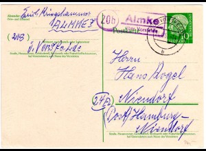 BRD 1957, Landpoststpl. 20b ALMKE über Vorsfelde auf 10 Pf. Ganzsache