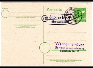 1948, Landpoststpl. 20 AHNEBECK über Vorsfelde auf 10 Pf. Ganzsache.