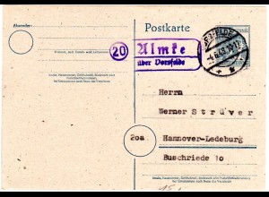1948, Landpoststpl. 20 ALMKE über Vorsfelde auf 12 Pf. Ganzsache