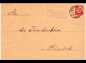 DR 1933, Landpoststpl. PAPENRODE Vorsfelde Land auf Brief m. 12 Pf. 