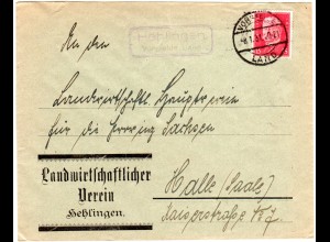 DR 1931, Landpoststpl. HEHLINGEN Vorsfelde Land auf Brief m. 15 Pf.