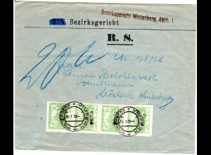 Tschechoslowakei 1919, 4x5 H. Porto auf Rückschein Brief v. Winterberg