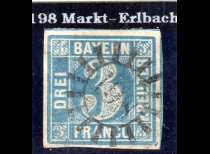 Bayern, MR 198 MARKT-ERLBACH auf breitrandiger 3 Keuzer. Geprüft
