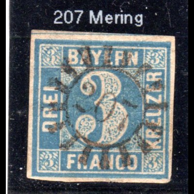 Bayern, MR 207 klar u. zentrisch auf breitrandiger 3 Keuzer. 