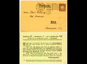 Bayern 1907, gebr. 3 Pf. Privat Ganzsache Wahlkarte des Stadtmagistrats München