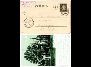 Bayern 1900, Posthilfstelle WELLENBURG Taxe Jnningen auf Litho-AK m. 5 Pf.