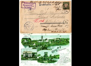 Bayern 1898, Posthilfstelle BURGWALDEN Taxe BOBINGEN auf Litho-AK m. 5 Pf.