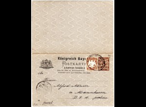 Bayern 1919, DR Bahnpoststpl. Mannheim-Würzburg auf 3 Pf. Doppelkarte m. Zusatz