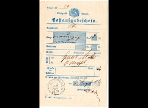 Bayern 1906, Postschein f. einen Wertbrief m. Pfalz-K1 ODENBACH
