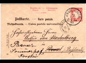 Bayern 1899, 10 Pf. Ganzsache v. K1 INGOLSTSADT 1 nach Estland