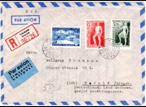 Finnland 1948, 3 Marken auf Reko Brief m. kleinem 2-sprachigem Luftpostetikett