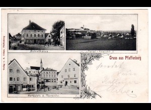Gruss aus Pfaffenberg m. Brauerei, Schule u. Geschäften, 1906 gebr. sw-AK