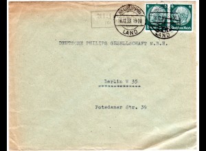 DR 1933, Landpoststpl. ALTFRIESACK (Kr. Ruppin) auf Firmen Brief m. 2x6 Pf.
