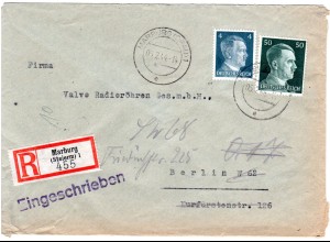 DR 1944, 4+50 Pf. auf Ostmark Einschreiben Brief v. Marburg (Steiermark)