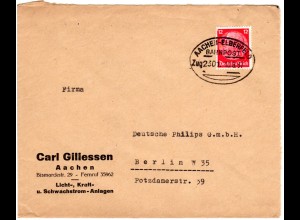 DR 1937, Bahnpost Aachen-Elberfeld Zug 230 klar auf Firmen Brief n.Berlin