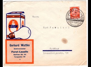 DR 1933, 12 Pf. auf illustriertem Osram Firmen Brief v. Forst (Lausitz).