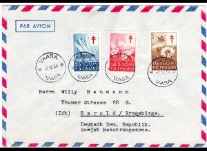Finnland 1954, 4 Werte Insekten, kpl. Ausgabe auf Luftpost Brief v. Vaasa