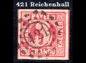 Bayern, oMR 421 REICHENHALL klar u. zentrisch auf breitrandiger 3 Kr. 
