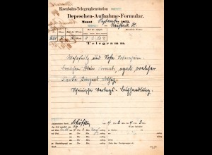 DR 1875, L1 SOBERNHEIM auf Eisenbahn Telegraphenstation Telegramm Formular