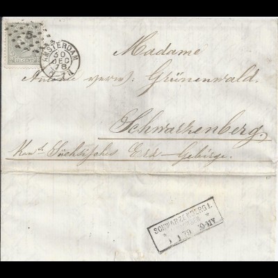 NL DR 1878, R2 "Schwarzenberg in Sachsen", Ank.-Stpl auf Amsterdam Brief. #2108